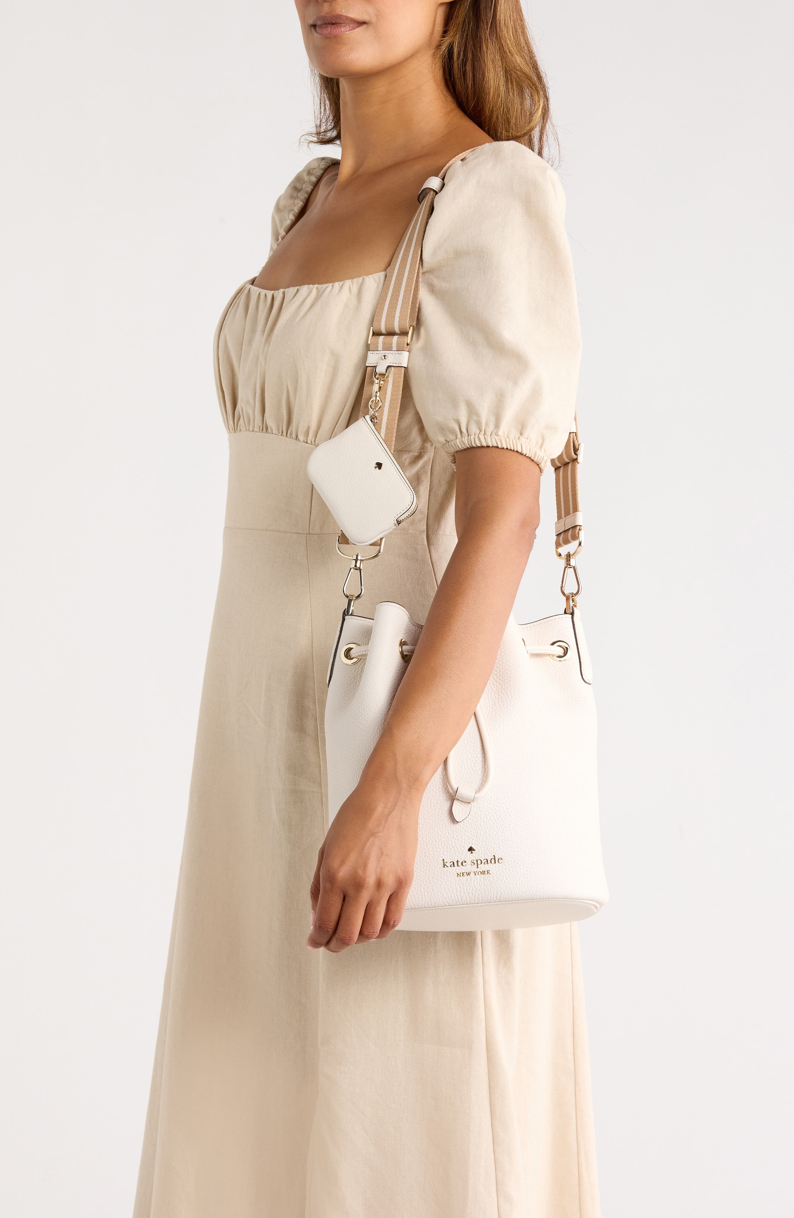 Kate Spade New York rosie leather bucket bag, Alternate, color, Parchment Multi