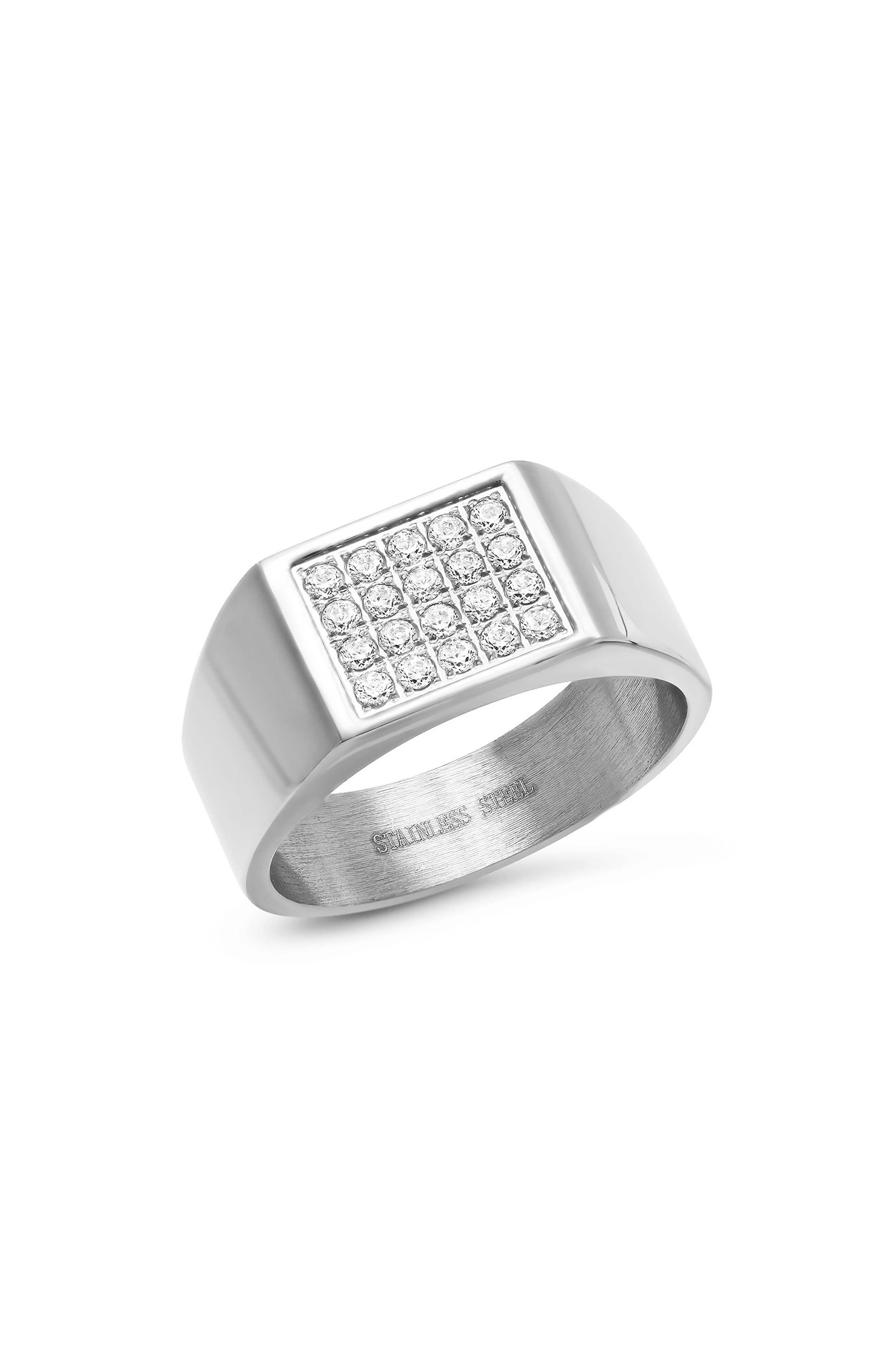 Men's 18k Gold Plated Simulated Diamond Signet Ring
