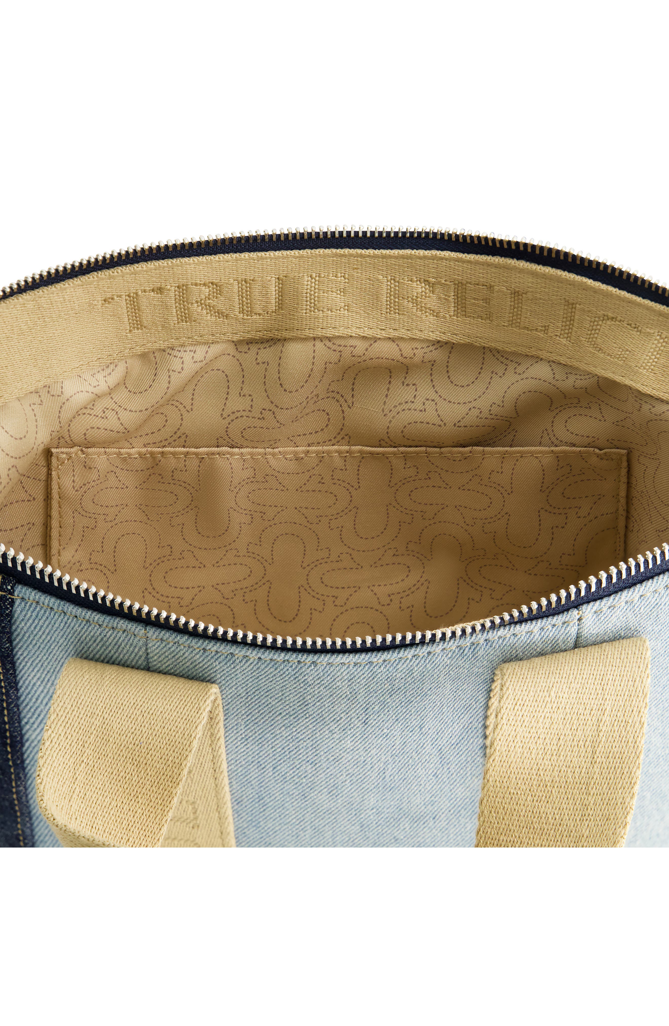 True Religion Denim Patchwork Logo Tote Bag, Alternate, color, 