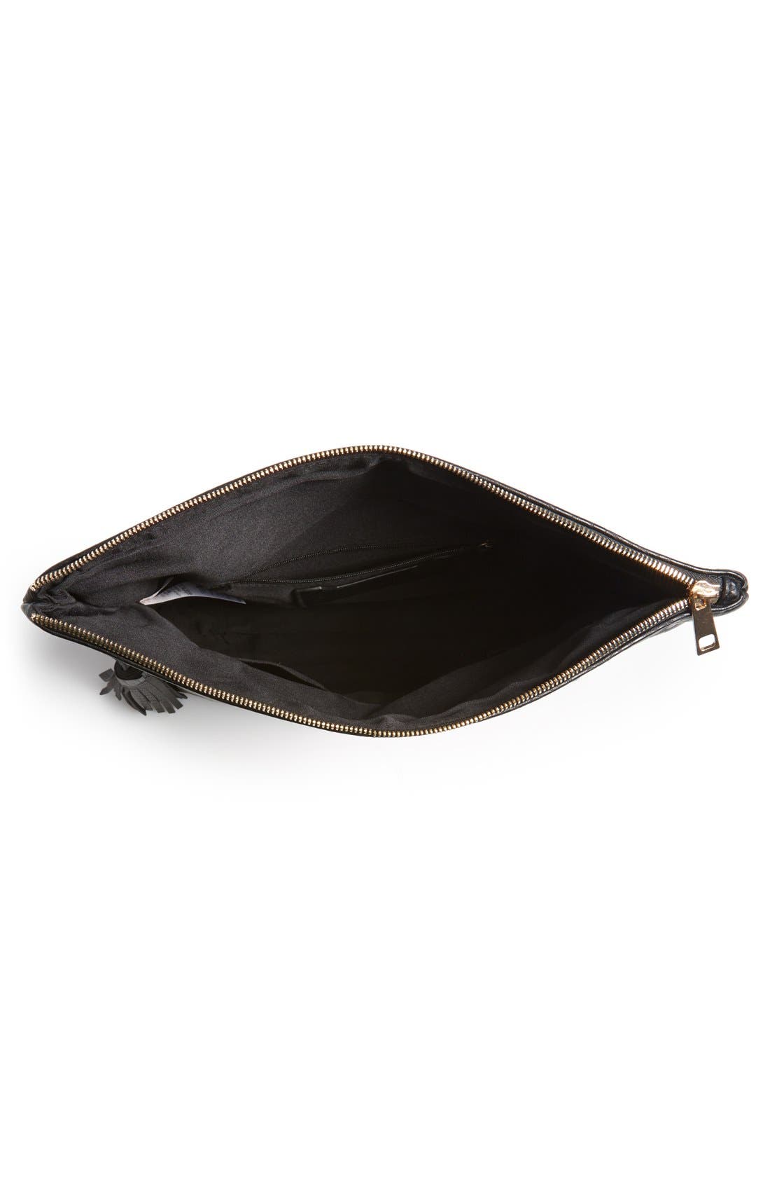 'Merino' Faux Leather Foldover Clutch, Alternate, color, BLACK