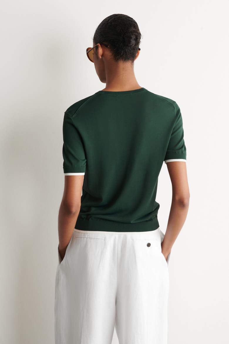 Layered-detail Knitted V-neck T-shirt, Alternate, color, DARK GREEN / WHITE