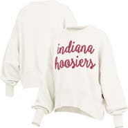 PRESSBOX Women's Pressbox Cream Indiana Hoosiers Oversized Chelsea Waist Length Pullover Sweatshirt