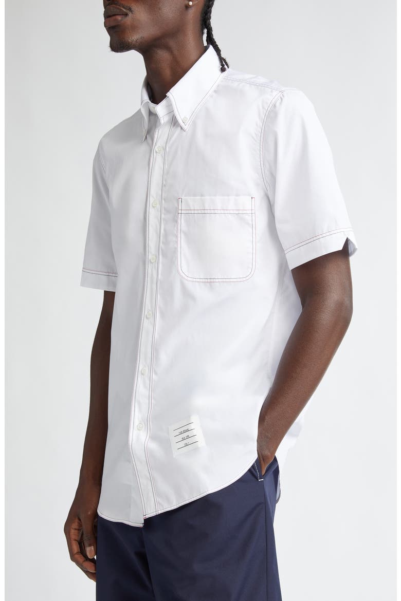 Straight Fit Short Sleeve Cotton Poplin Button-Down Shirt, Alternate, color, WHITE
