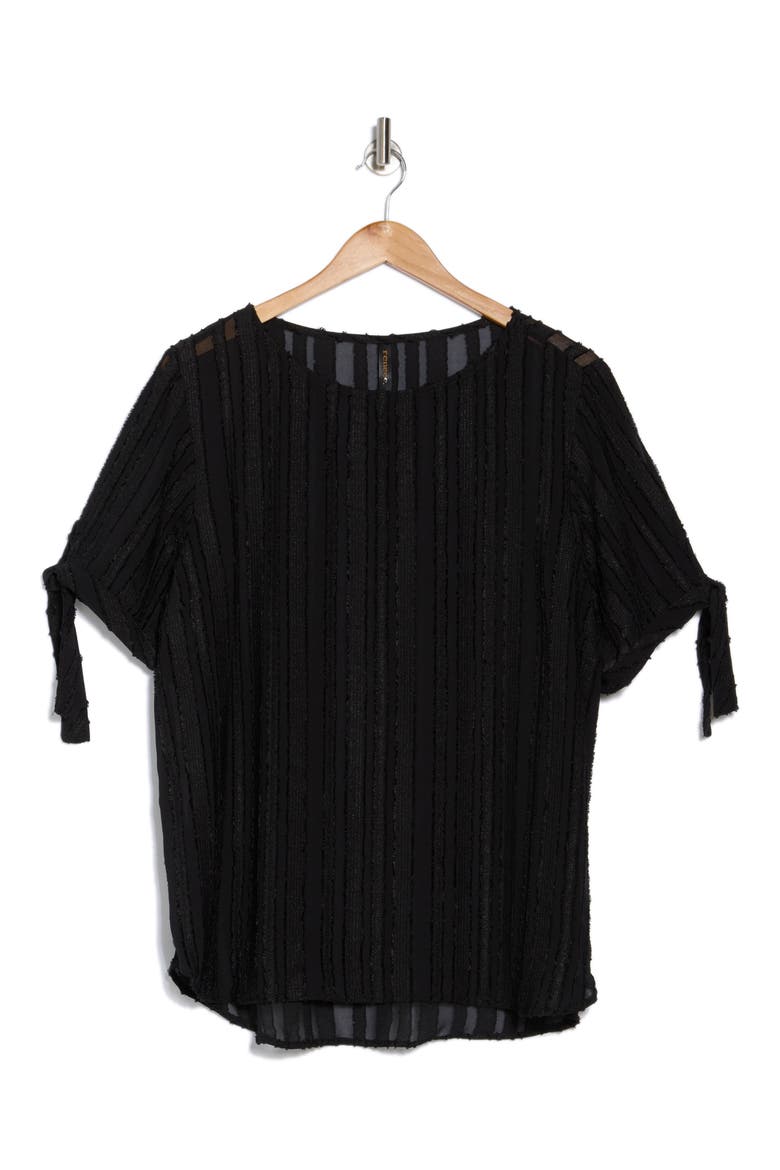 Stripe Short Sleeve Semisheer Top, Alternate, color, BLACK