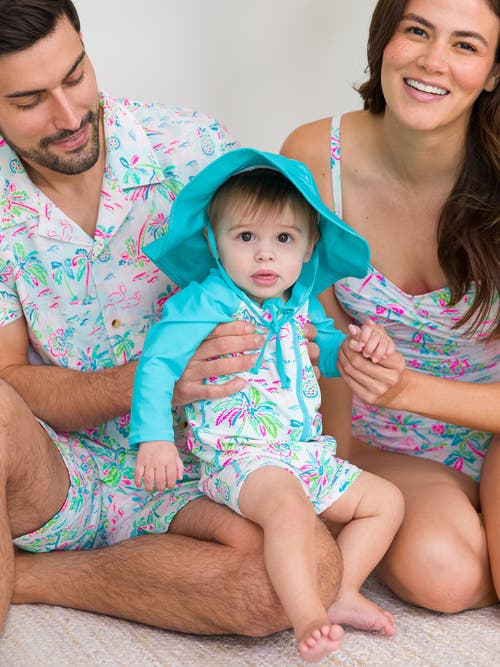 Ruggedbutts Boys Long Sleeve One Piece Rash Guard In Tropical Resort