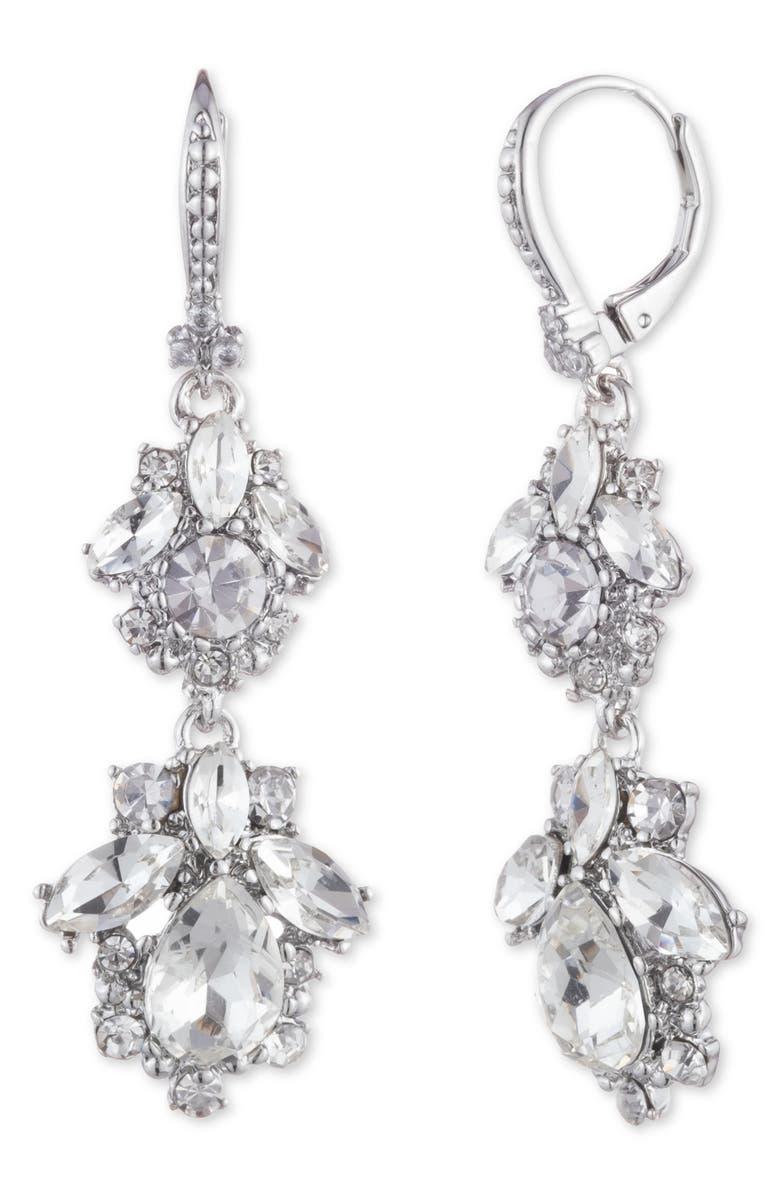 Marchesa Crystal Cluster Double Drop Earrings, Main, color, 