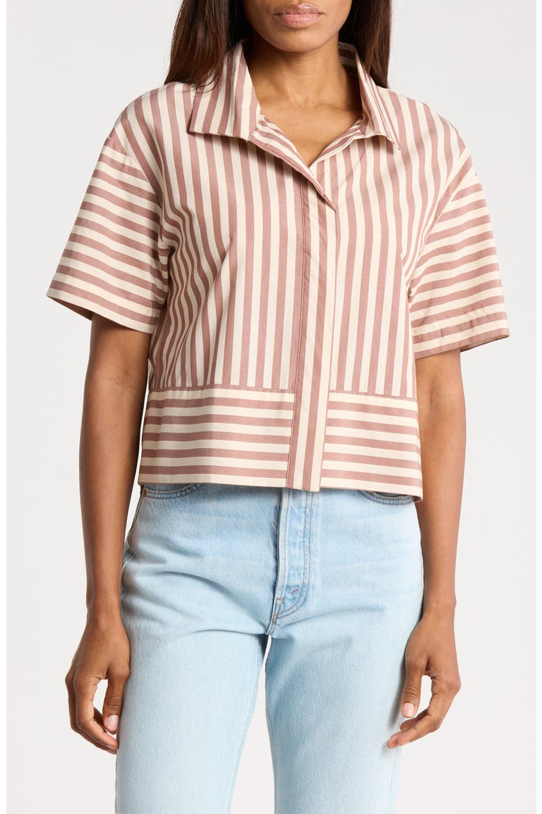 Striped Short Sleeve Shirt, Main, color, ECRU/ CAFE STRIPE