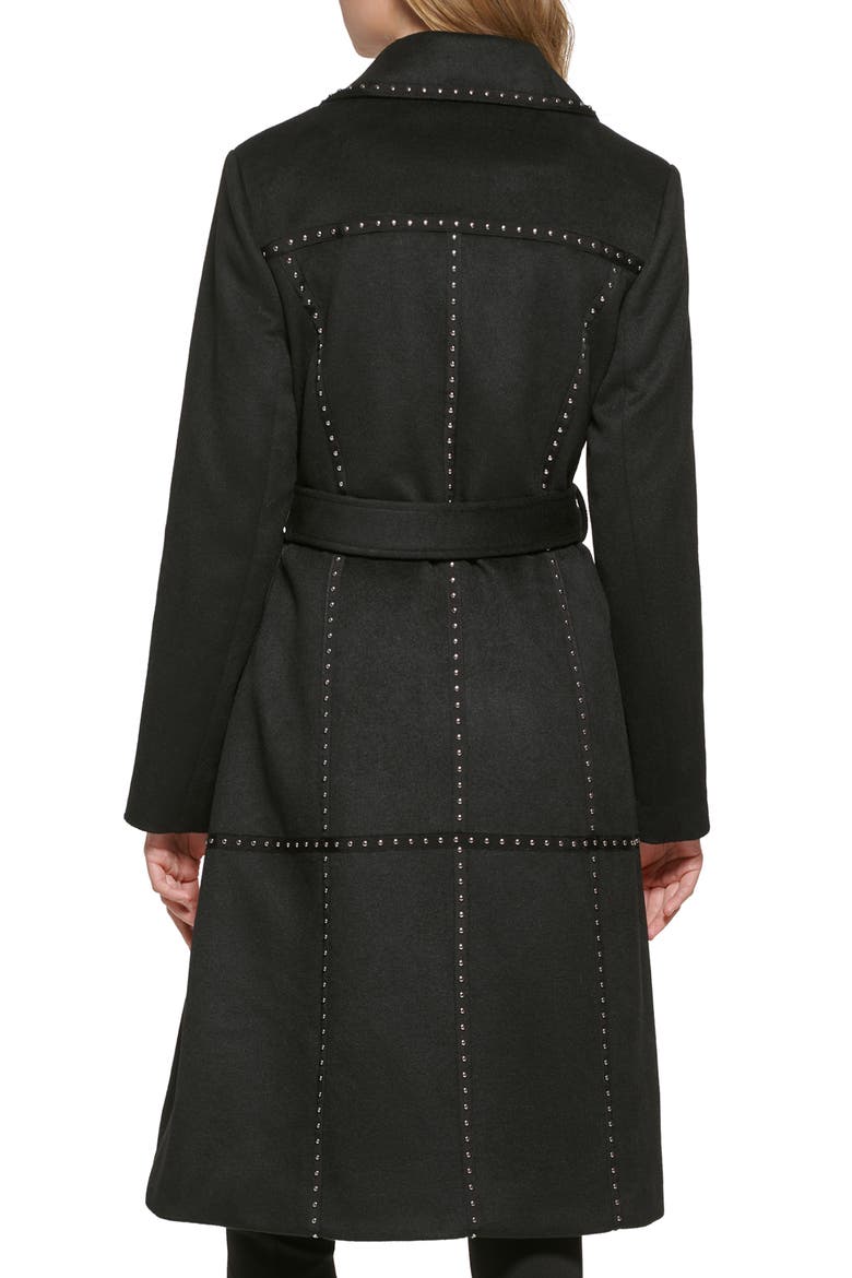 Stud Detail Wool Blend Wrap Coat, Alternate, color, BLACK