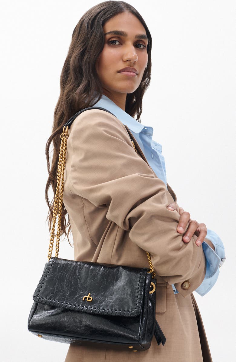 rag & bone Small Chelsea Flap Leather Convertible Shoulder Bag, Alternate, color, Black