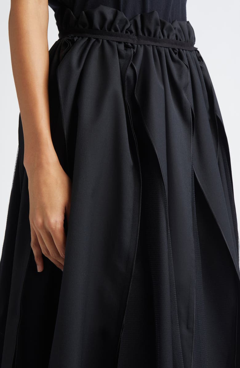 Tao Comme des Garçons Yarn Dyed Gabardine & Tulle Midi Skirt, Alternate, color, Black