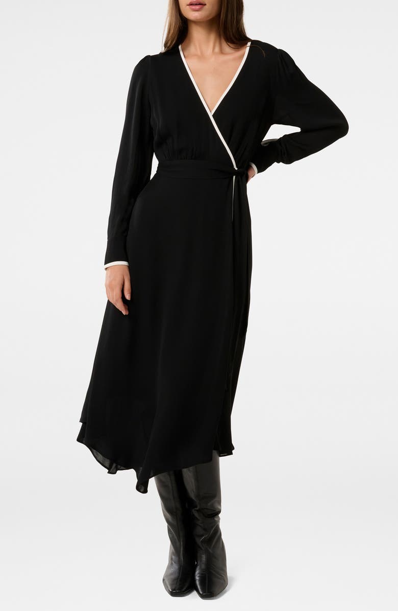 Ever New Amelie Contrast Trim Long Sleeve Wrap Midi Dress, Main, color,