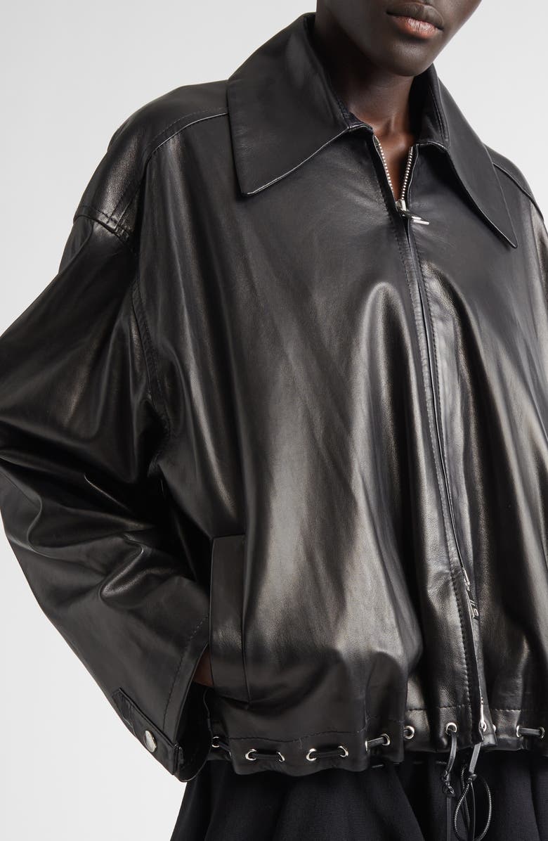 Brandon Maxwell The Leland Leather Shirt Jacket, Alternate, color, Black