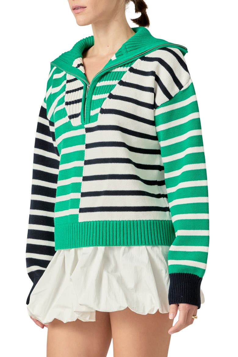 Stripe Half Zip Pullover, Alternate, color, GREEN/ NAVY
