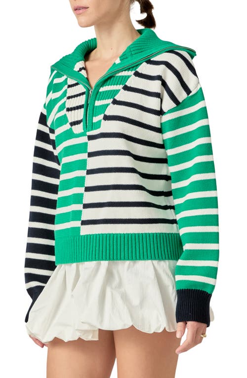 English Factory Stripe Half Zip Pullover In Green/navy