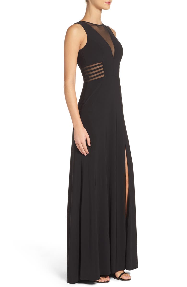 Morgan & Co. Illusion Panel A-Line Gown, Alternate, color,