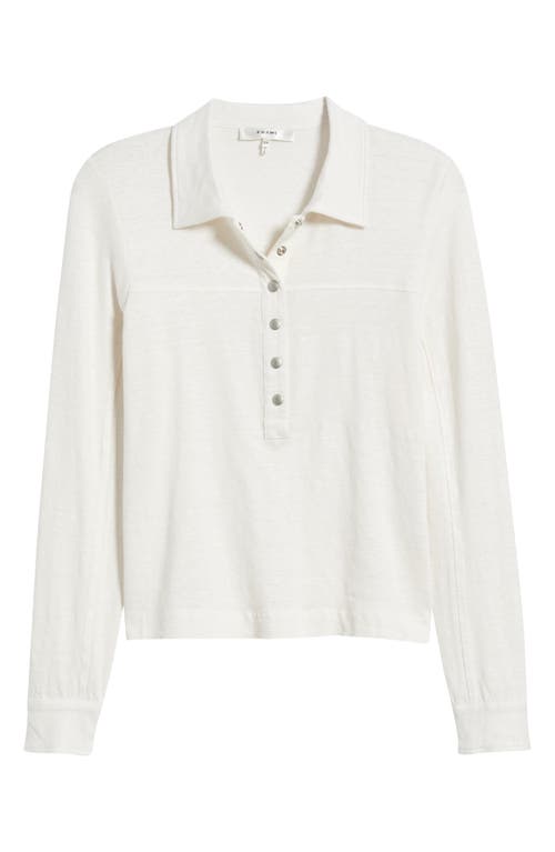 Frame The Snap Long Sleeve Linen Blend Henley In Alabaster