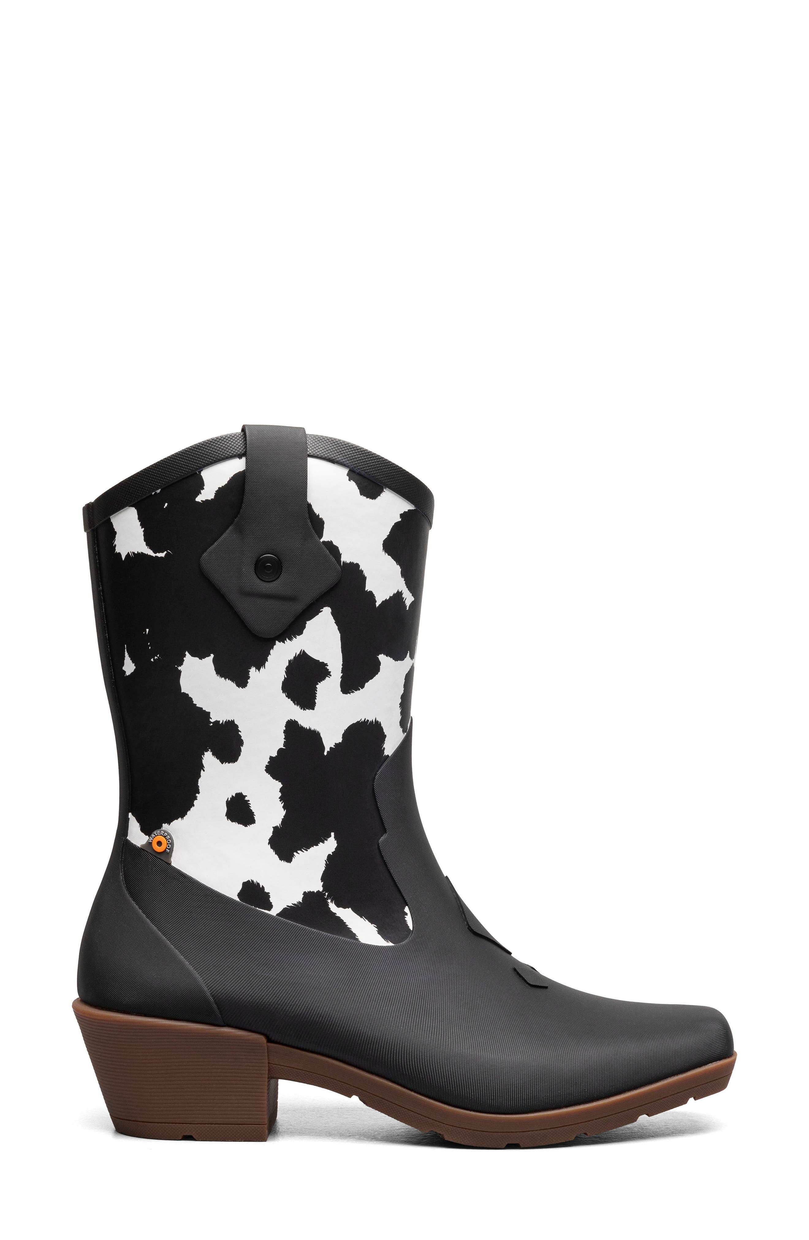 Jolene Mid Deco Waterproof Rain Boot, Alternate, color, BLACK W/ WHITE