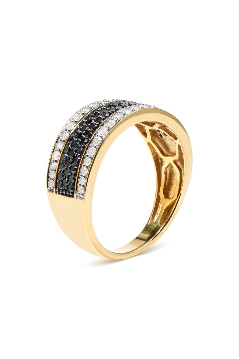 14K Yellow Gold Plated Silver 1 1/4 Cttw White and Black Diamond Multi Row Band, Alternate, color, Yellow Gold over Silver