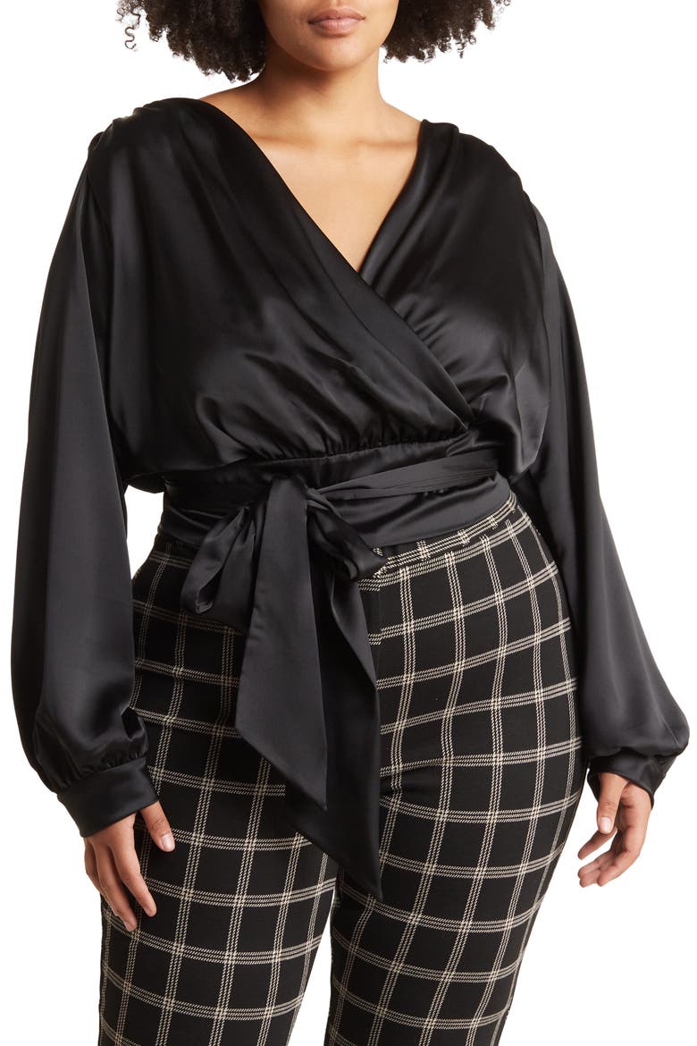 Solid V-Neck Open Back Blouse, Main, color, BLACK