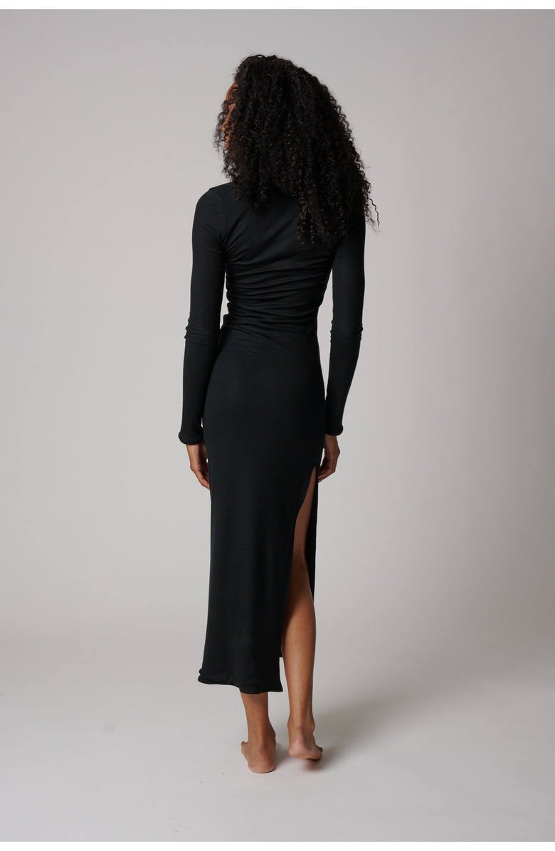 LEISURE LAB Bal Harbor Long Sleeve Rib Dress, Alternate, color, Matte Black