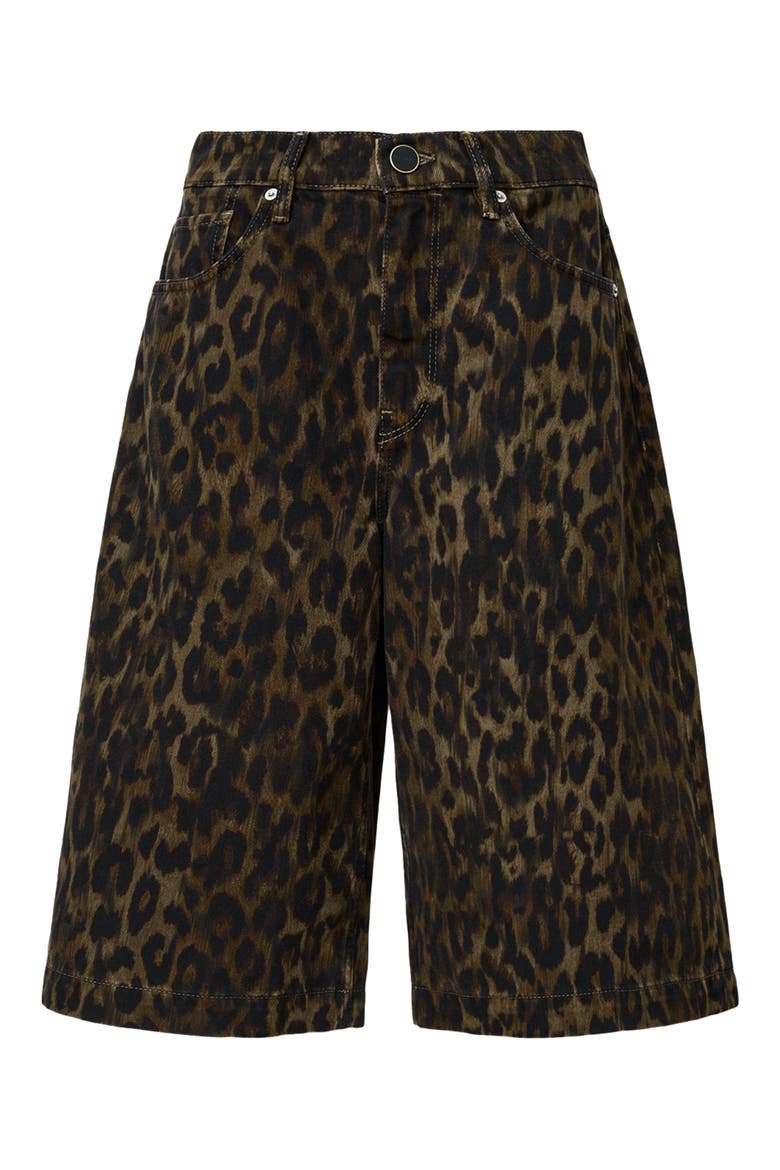 Louie Leopard Long Denim Shorts, Alternate, color, LEPPORD BROWN