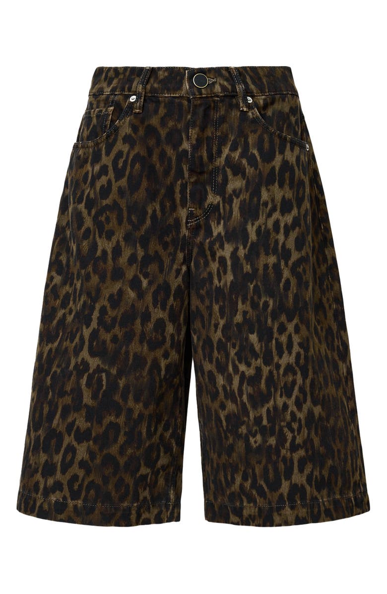 AllSaints Louie Leopard Long Denim Shorts, Alternate, color, Leppord Brown