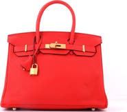Pre-Owned Hermes Birkin Handbag Red Togo with Gold Hardware 30