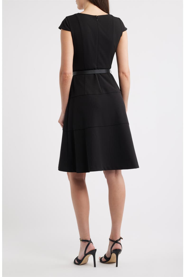 Belted Scuba Crepe Midi Dress, Alternate, color, ANNE BLACK