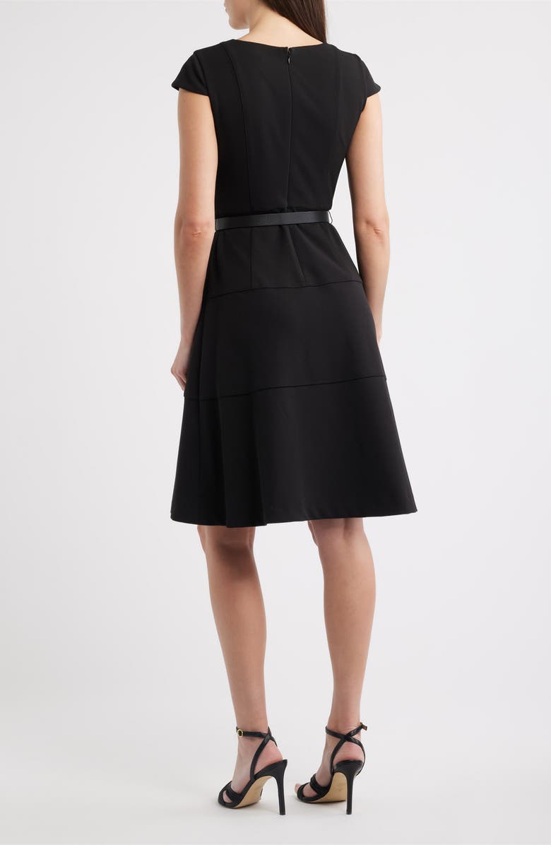 Anne Klein Belted Scuba Crepe Midi Dress, Alternate, color, Anne Black