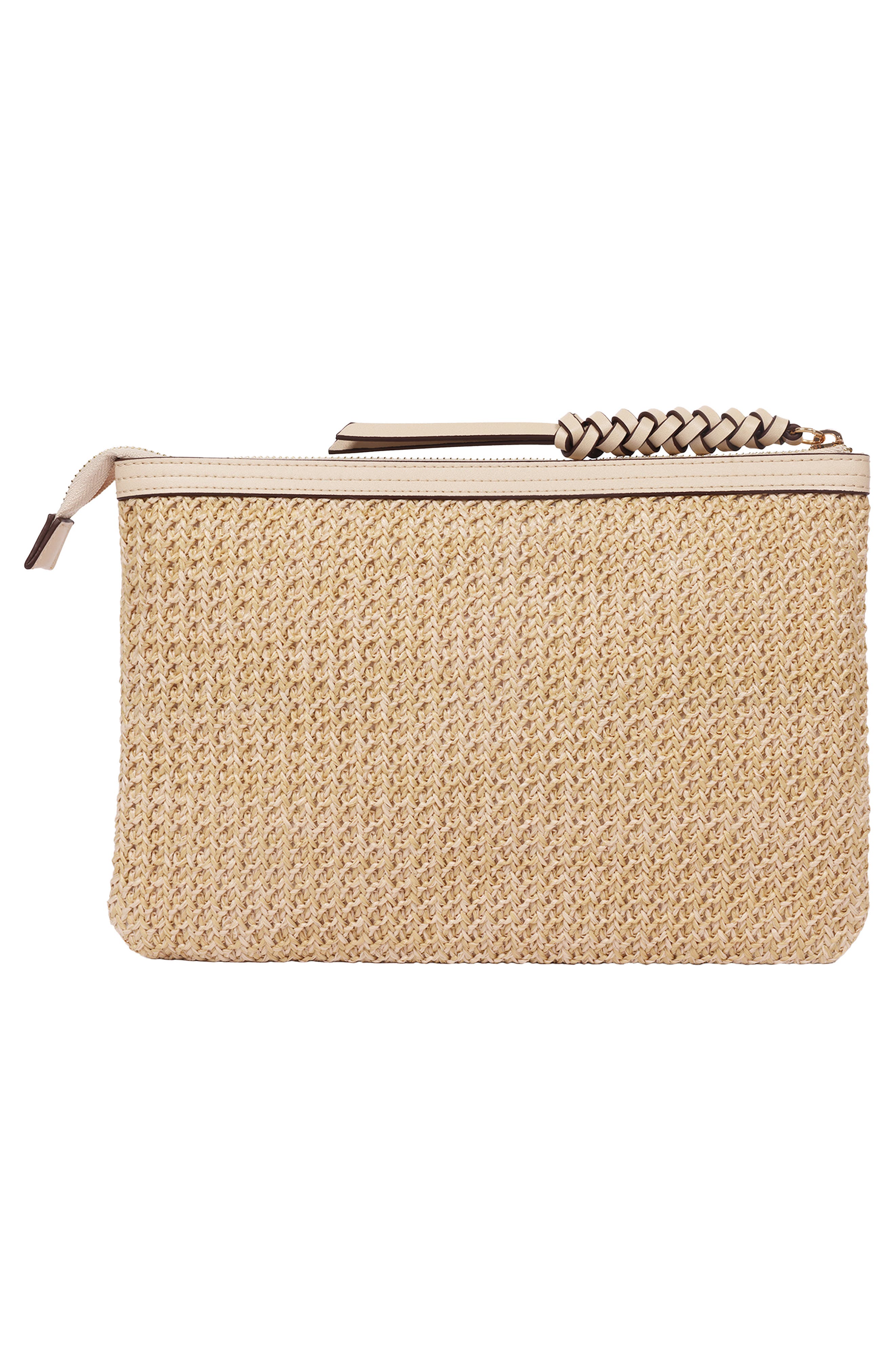 Tommy Bahama Raffia Top Embroidered Clutch, Alternate, color, Cream