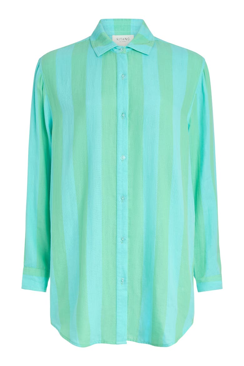 Positano Shirt Dress Cover-Up, Alternate, color, Blue/Green