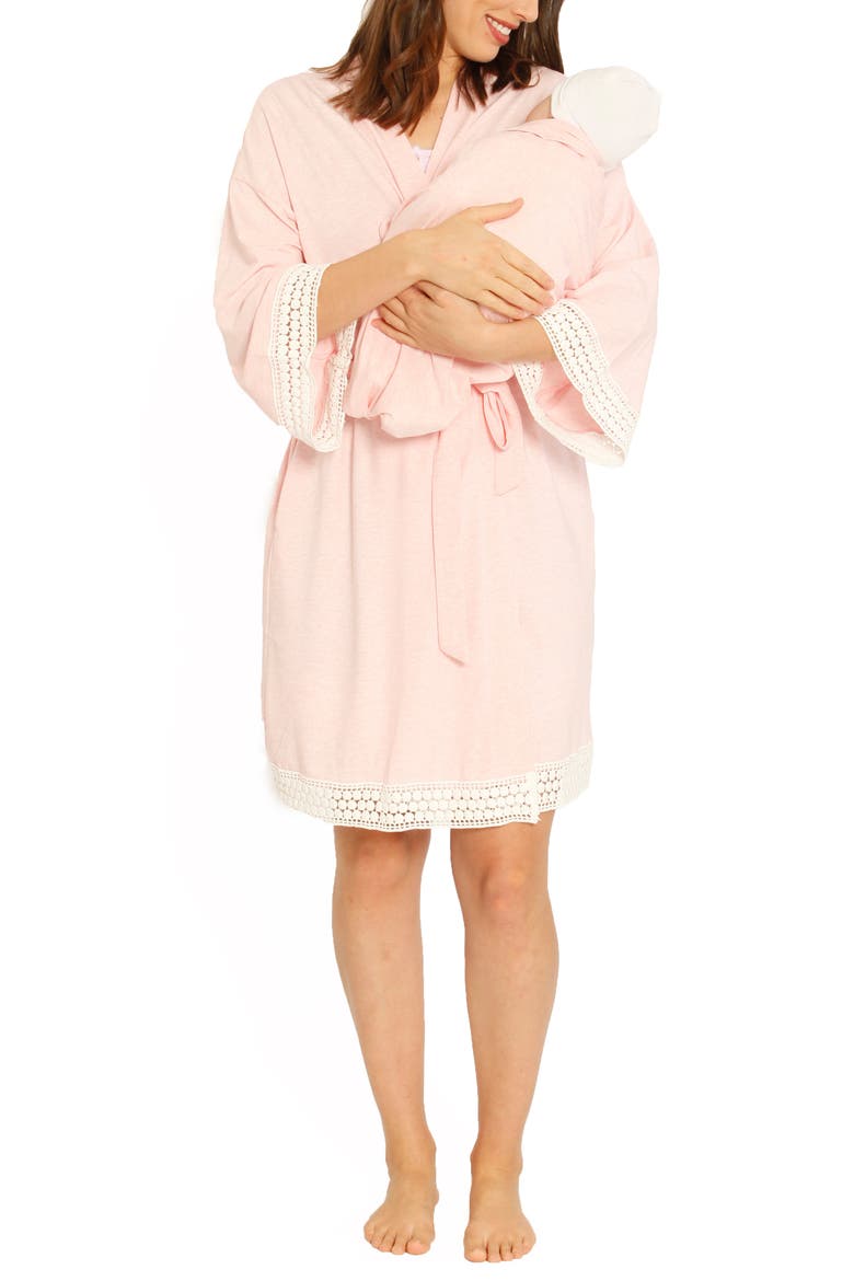Ruby Joy Maternity/Nursing Sleep Shirt, Robe & Baby Blanket Pouch Set, Main, color, PINK