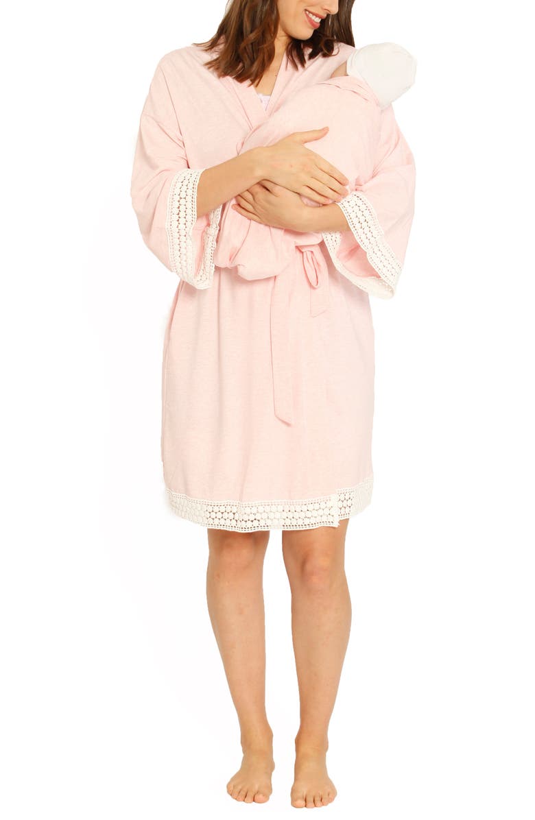 Angel Maternity Ruby Joy Maternity/Nursing Sleep Shirt, Robe & Baby Blanket Pouch Set, Main, color,