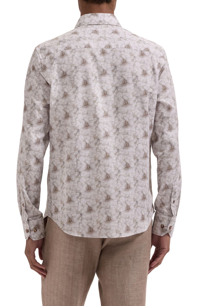 Bugatchi Julian Shaped Fit Floral Cotton Button-Up Shirt, Alternate, color, Limestone