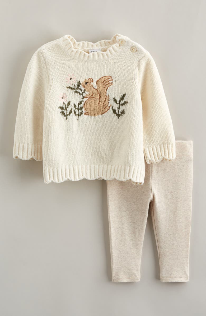 Nordstrom Plush Motif Sweater & Leggings Set, Main, color, Ivory E Daisy Squirrel- Beige