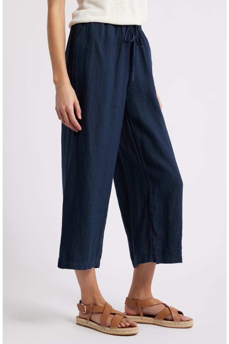 Wide Leg Crop Linen Pants, Alternate, color, NAVY STILL