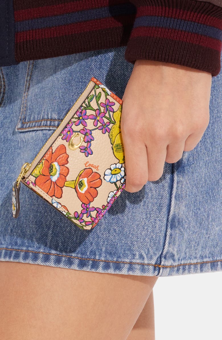 COACH Mini ID Floral Print Leather Card Case, Alternate, color, 
