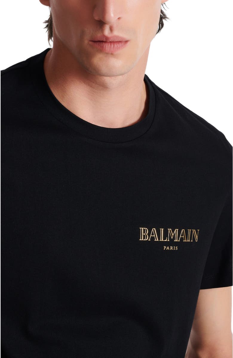 Balmain T-Shirt With Vintage Gel Balmain Logo, Alternate, color, Gold