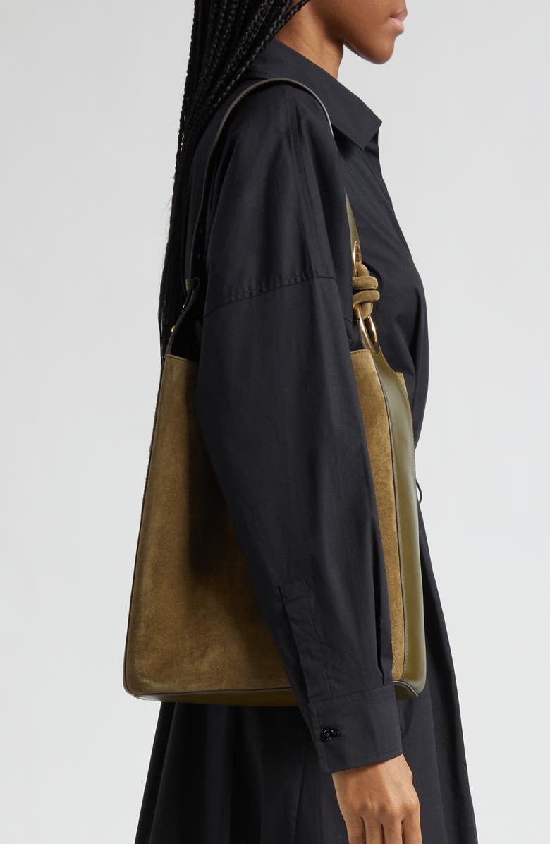 Anya Hindmarch Ringo Suede North/South Shoulder Bag, Alternate, color, Bonsai