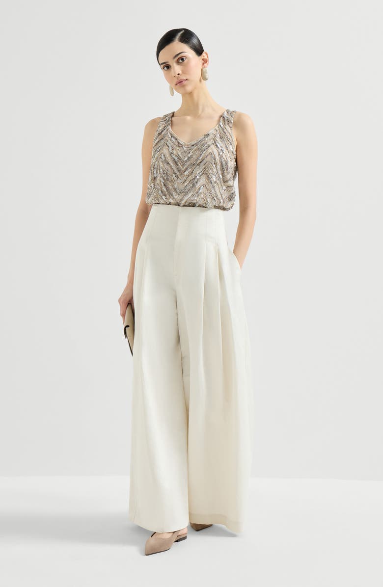 Brunello Cucinelli Crispy silk top, Alternate, color, Beige