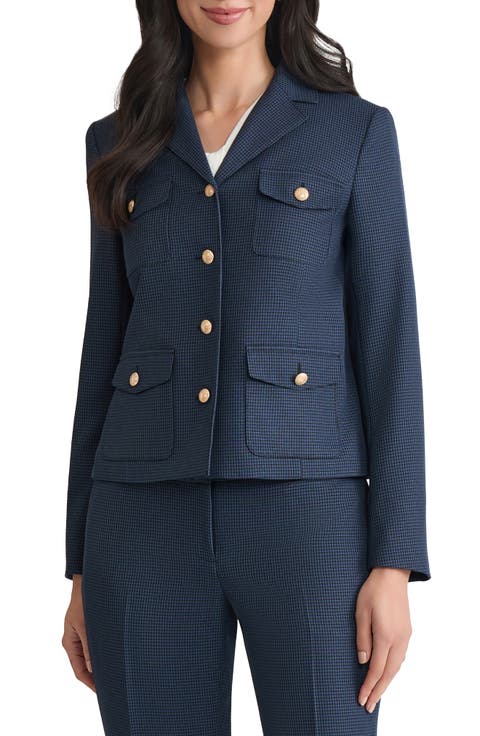 Houndstooth Check Military Jacket