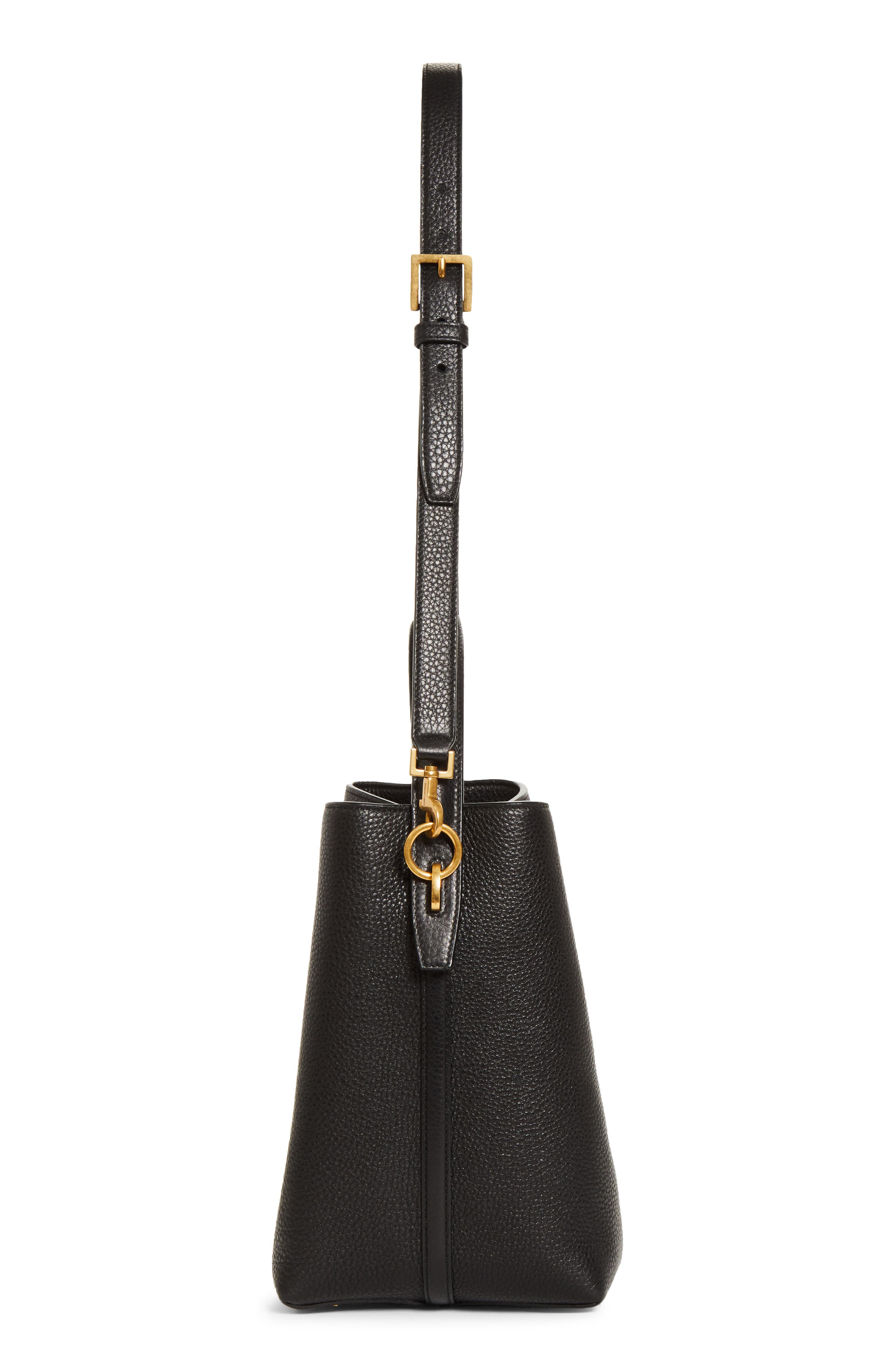 Saint Laurent Le 37 Supple Leather Bucket Bag, Alternate, color, Noir