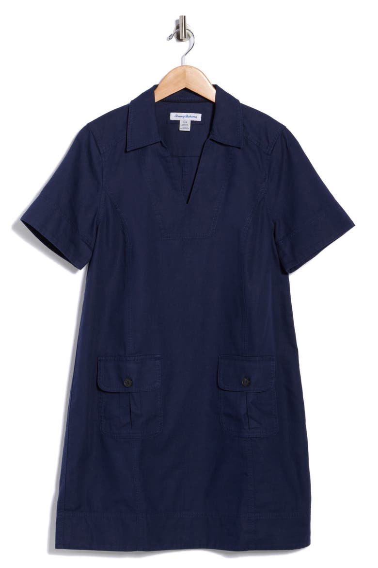 Utility Twill Short Sleeve Cotton & Linen Shift Dress, Alternate, color, COASTLINE