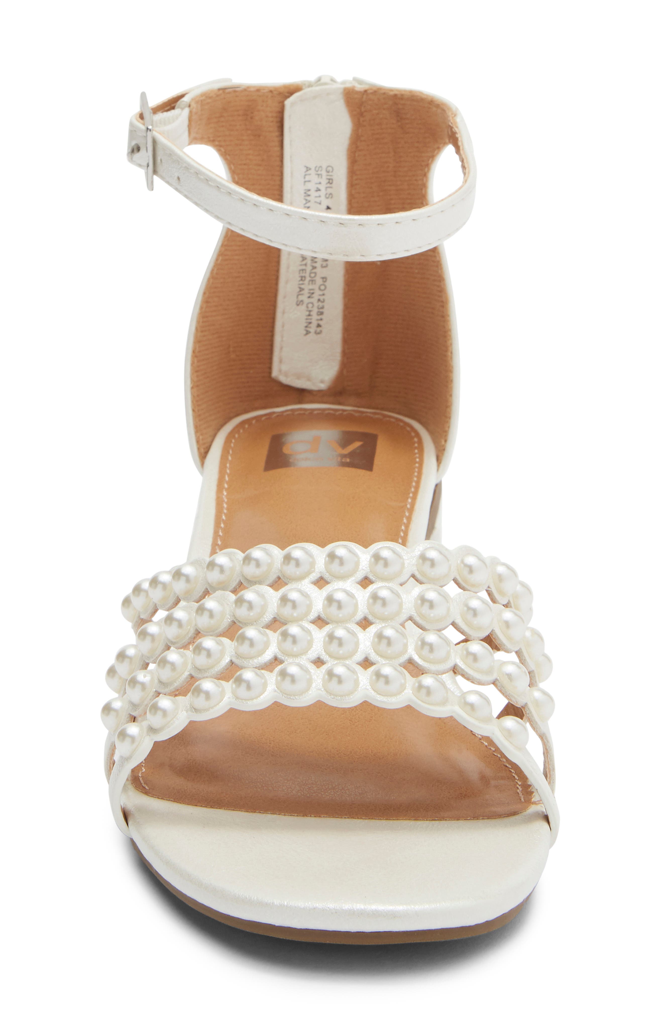 DV by Dolce Vita Kids' Gabbi Faux Pearl Sandal, Alternate, color, White