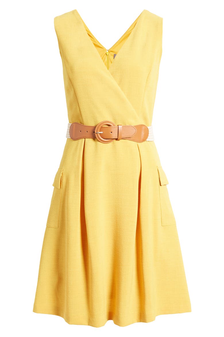 Belted A-Line Dress, Alternate, color, MUSTARD