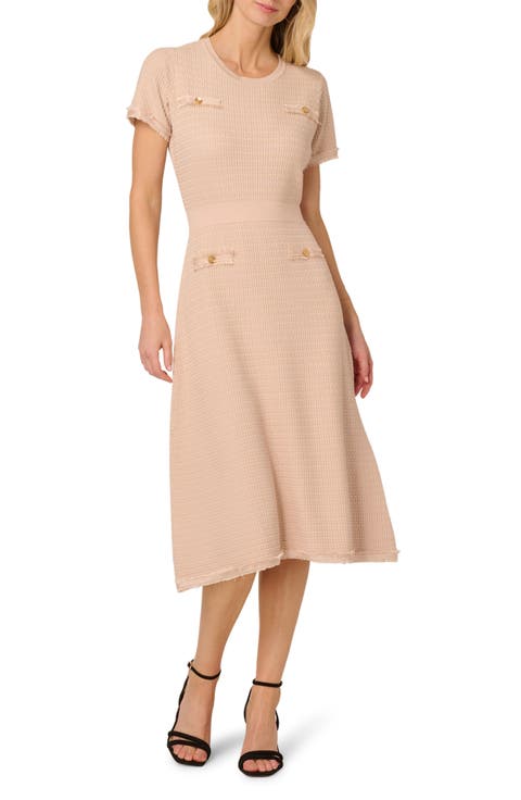 Short Sleeve Waffle Knit Midi Sweater Dress