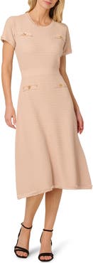 Adrianna Papell Short Sleeve Waffle Knit Midi Sweater Dress