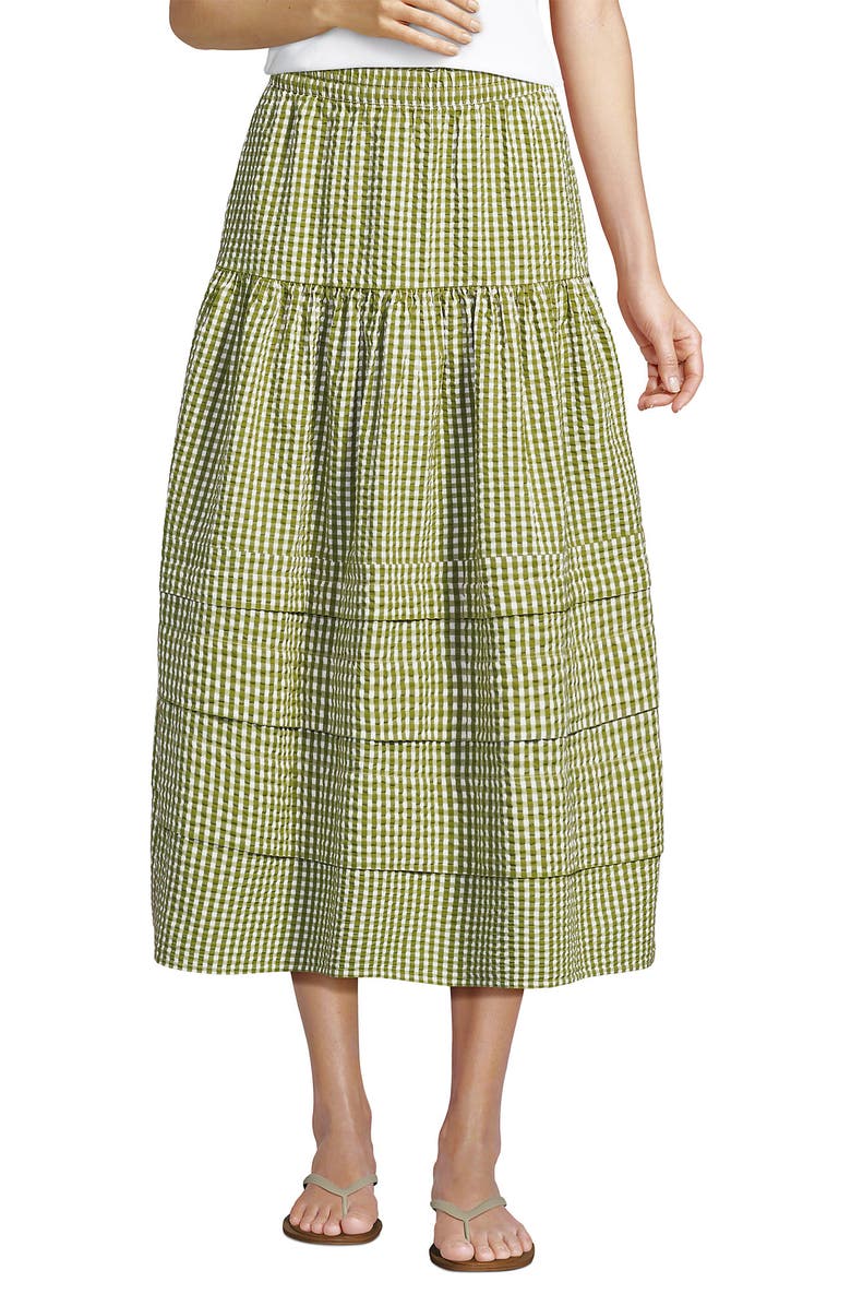 Lands' End Seersucker Pull On Midi Skirt, Alternate, color,