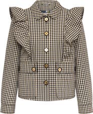 Maison Common Gingham Outdoor Jacket With Ruffles