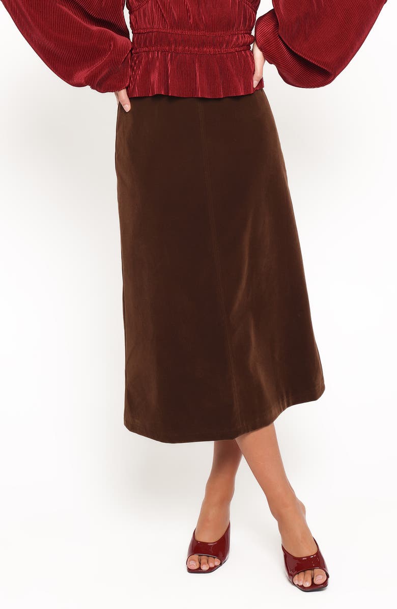 Petal & Pup Halina Velvet A-Line Midi Skirt, Main, color, 